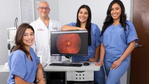 Maria Suarez, mentor Albert Khouri (Director of Glaucoma Division, Rutgers New Jersey Medical School), Kailyn Ramirez and Maria Vega-Garces.