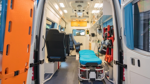 Stock image of the inside of an ambulance