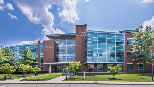Exterior photo of the School of Public Health and RWJMS Research Tower 2