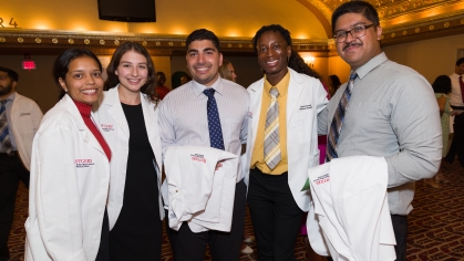 Group of incoming 2023 RWJMS students at the White Coat Ceremony