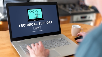 Image of a laptop with the words technical support