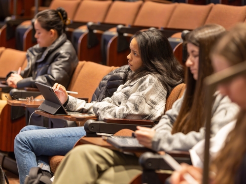 Students listen to a lecture at Rutgers