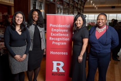 Pride of Rutgers Team Award recipients (l to r) Stephanie Gomez, La Tasha Onugha, Elizabeth Acevedo, and Wendi Taylor