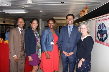 Dr. Alli and and others pose for a photo during a visit to the health center from then-N.J. Commissioner of Health Shereef Elnahal, MD, and Deputy Commissioner Deborah Hartel.