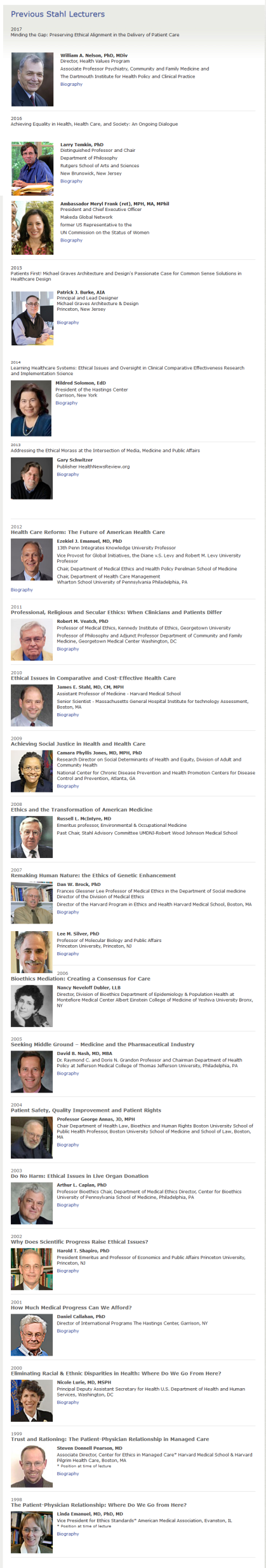 Previous Stahl Lectures