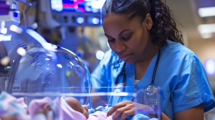 Image of neonatal nurse with infant