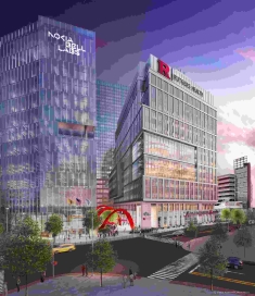 An example image showing the outside of the entire HELIX Rutgers Medical Building
